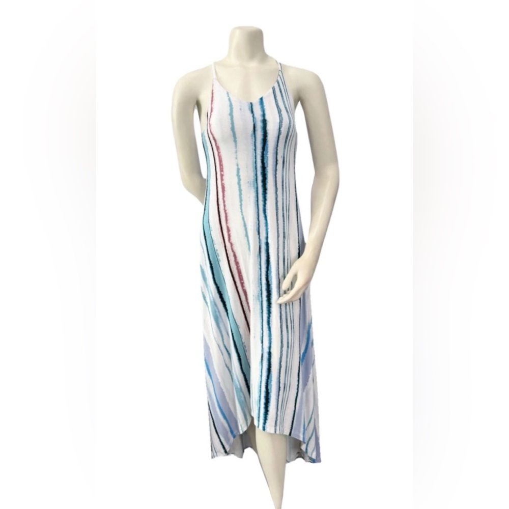Antibes Blanc Striped High Low Midi Dress XS